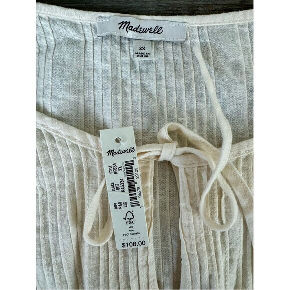 NWT Madewell‎ Linen Blend Pintuck Cream Peasant Top Size 2X *Sold Out Online* - Picture 8 of 9